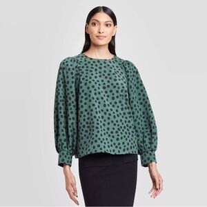 Who What Wear Green Polka Dot Blouse